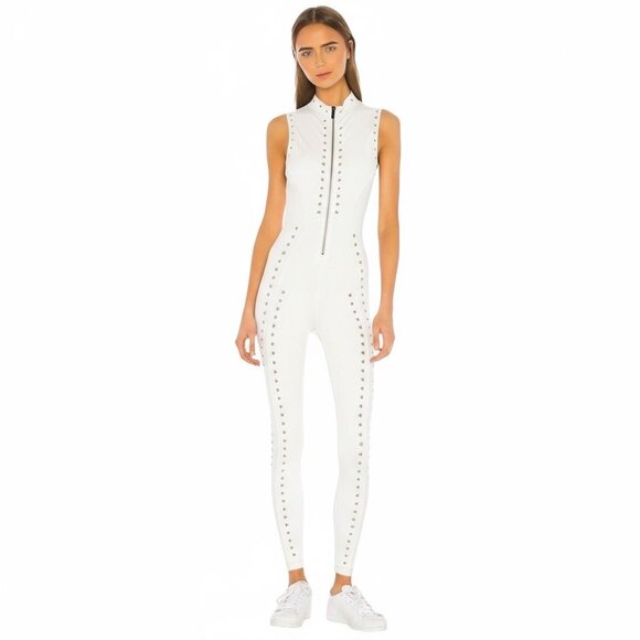 New Gigi C Sarah Zip Up Cutout Jumpsuit Catsuit White S - Picture 3 of 7